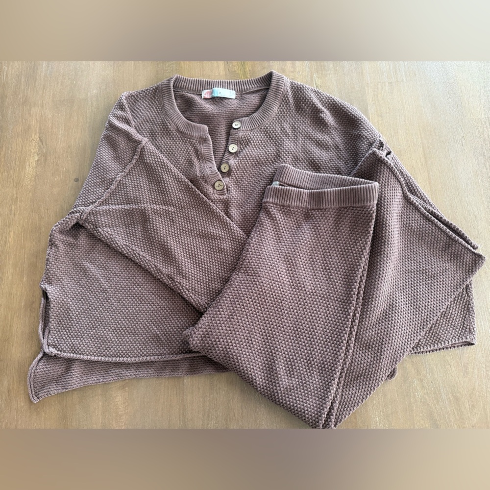 Free People Dusty Mauve Waffle Henley Sweater - Picture 3 of 6